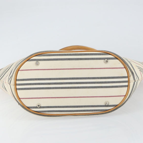 BURBERRY Tote Bag Canvas Leather White Gold Auth bs31858