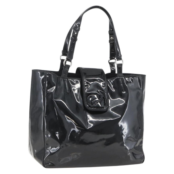 Salvatore Ferragamo Tote Bag Enamel Black Silver Auth bs31860