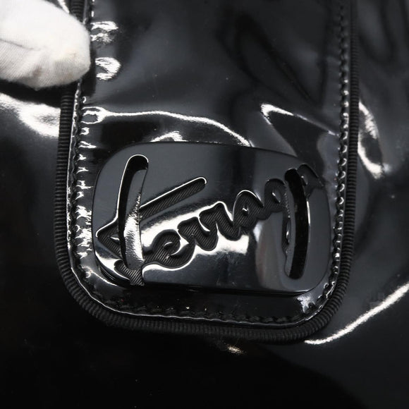 Salvatore Ferragamo Tote Bag Enamel Black Silver Auth bs31860