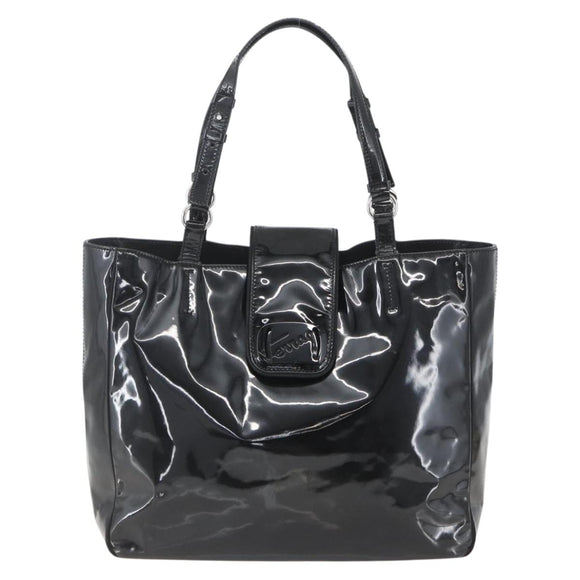 Salvatore Ferragamo Tote Bag Enamel Black Silver Auth bs31860