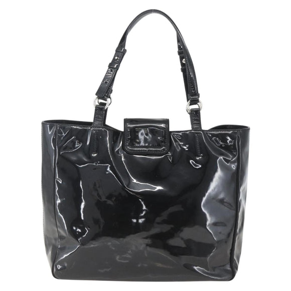 Salvatore Ferragamo Tote Bag Enamel Black Silver Auth bs31860