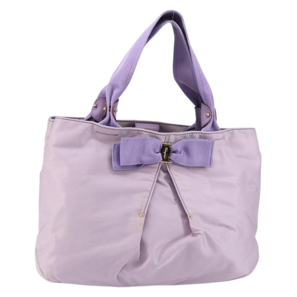 Salvatore Ferragamo Vala Hand Bag Nylon Purple Gold Auth bs31861
