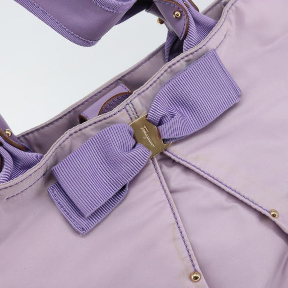 Salvatore Ferragamo Vala Hand Bag Nylon Purple Gold Auth bs31861