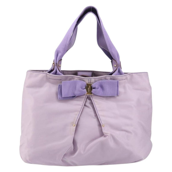 Salvatore Ferragamo Vala Hand Bag Nylon Purple Gold Auth bs31861