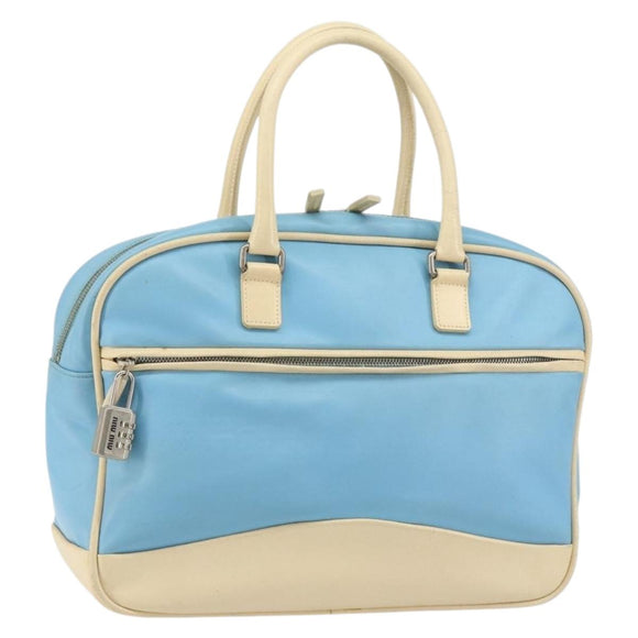 Miu Miu Handtas Leer Blauw Zilver Auth bs31862