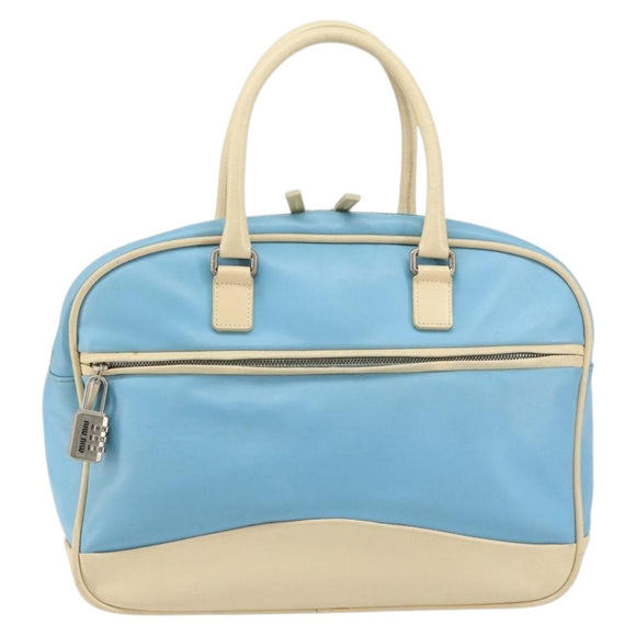 Miu Miu Handtas Leer Blauw Zilver Auth bs31862