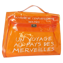 HERMES Vinyl Kelly Hand Bag Vinyl Orange Auth bs31864