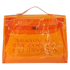 HERMES Vinyl Kelly Hand Bag Vinyl Orange Auth bs31864 - 0