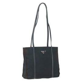 PRADA Tote Bag Nylon Leather Black Silver Auth bs31865