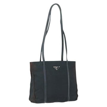 PRADA Tote Bag Nylon Leather Black Silver Auth bs31865