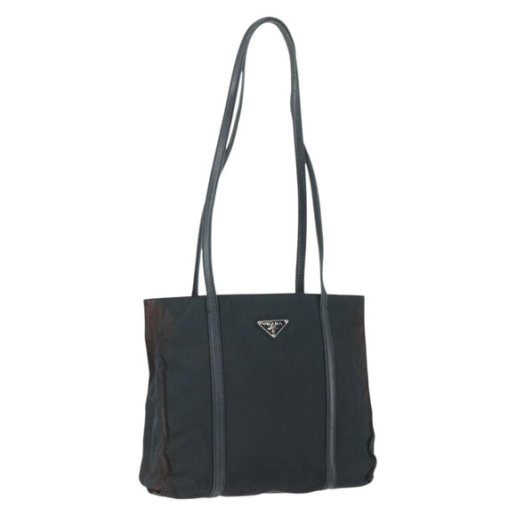 PRADA Tote Bag Nylon Leather Black Silver Auth bs31865