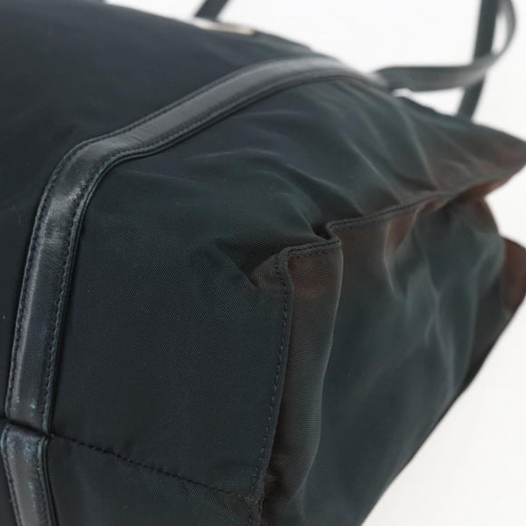 PRADA Tote Bag Nylon Leather Black Silver Auth bs31865