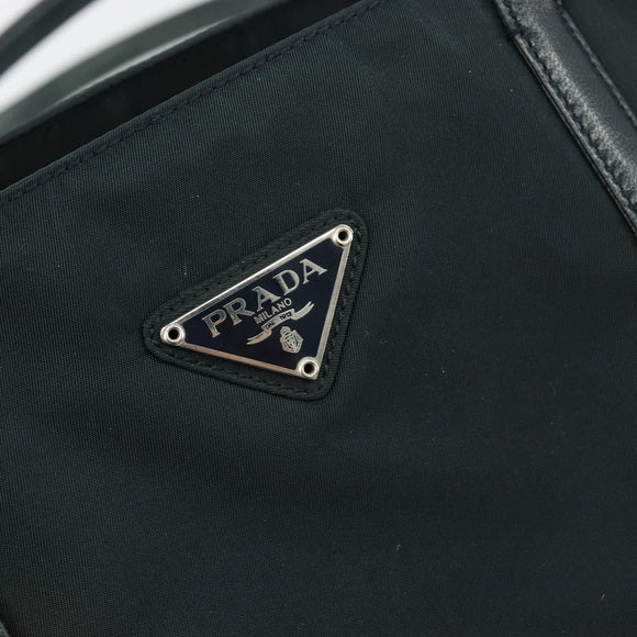 PRADA Tote Bag Nylon Leather Black Silver Auth bs31865