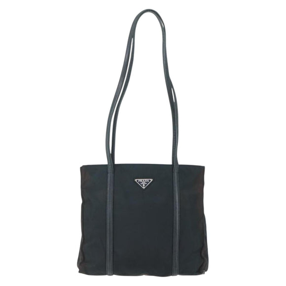 PRADA Tote Bag Nylon Leather Black Silver Auth bs31865