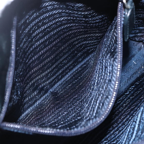PRADA Tote Bag Nylon Leather Black Silver Auth bs31865