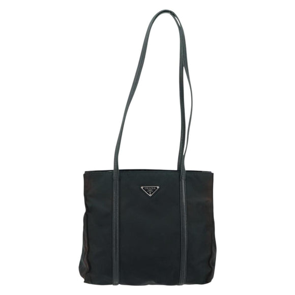 PRADA Tote Bag Nylon Leather Black Silver Auth bs31865
