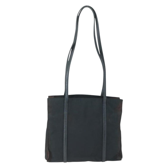PRADA Tote Bag Nylon Leather Black Silver Auth bs31865