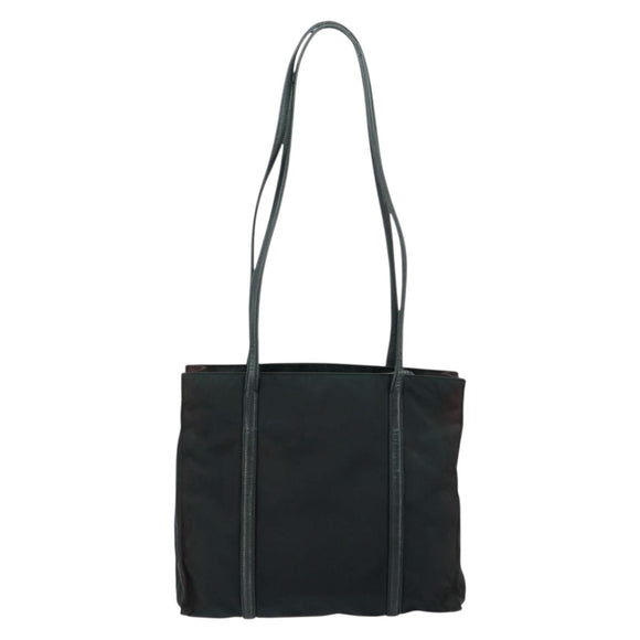 PRADA Tote Bag Nylon Leather Black Silver Auth bs31865