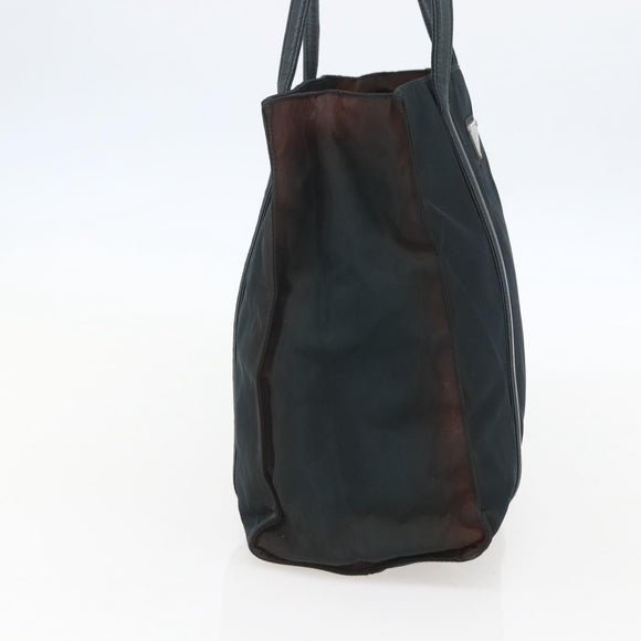 PRADA Tote Bag Nylon Leather Black Silver Auth bs31865