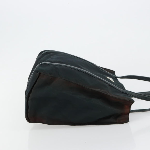 PRADA Tote Bag Nylon Leather Black Silver Auth bs31865