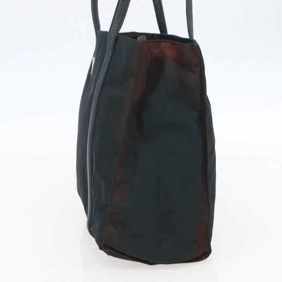 PRADA Tote Bag Nylon Leather Black Silver Auth bs31865