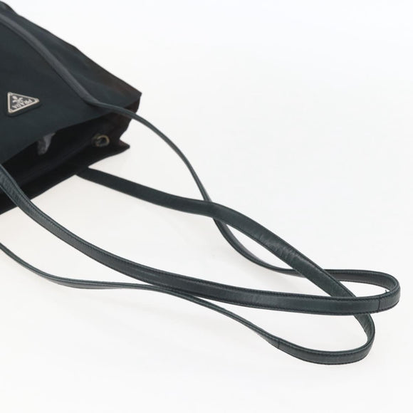 PRADA Tote Bag Nylon Leather Black Silver Auth bs31865