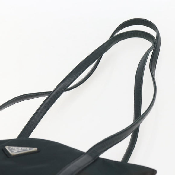 PRADA Tote Bag Nylon Leather Black Silver Auth bs31865