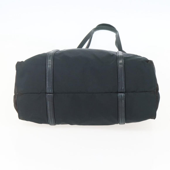 PRADA Tote Bag Nylon Leather Black Silver Auth bs31865