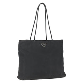 PRADA Tote Bag Nylon Black Silver Auth bs31866