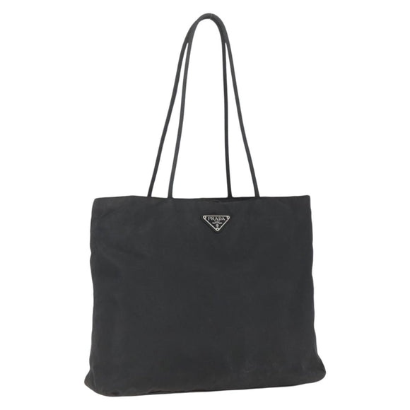 PRADA Tote Bag Nylon Black Silver Auth bs31866