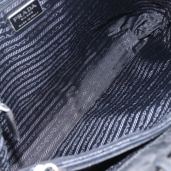 PRADA Tote Bag Nylon Black Silver Auth bs31866