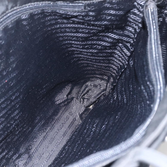 PRADA Tote Bag Nylon Black Silver Auth bs31866