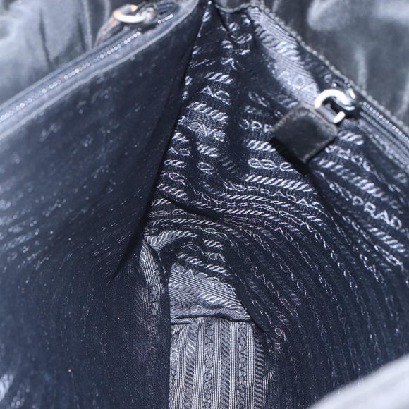 PRADA Tote Bag Nylon Black Silver Auth bs31866