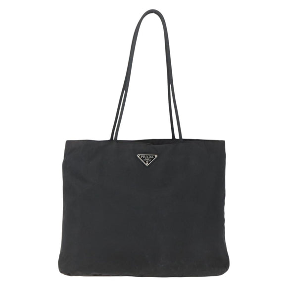 PRADA Tote Bag Nylon Black Silver Auth bs31866