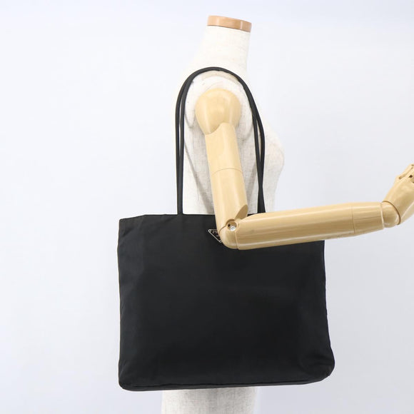 PRADA Tote Bag Nylon Black Silver Auth bs31866