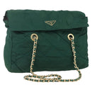 PRADA Chain Shoulder Bag Nylon Green Gold Auth bs31867-1