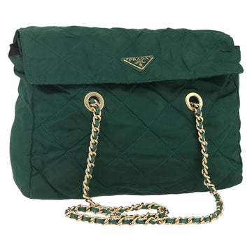 PRADA Chain Shoulder Bag Nylon Green Gold Auth bs31867