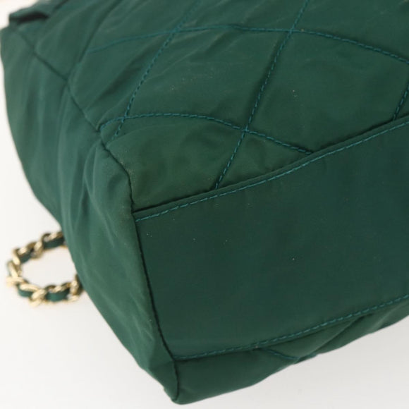 PRADA Chain Shoulder Bag Nylon Green Gold Auth bs31867