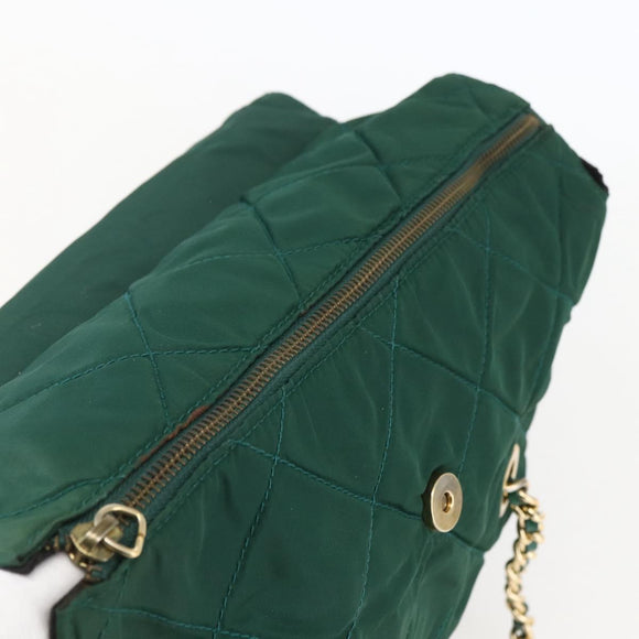 PRADA Chain Shoulder Bag Nylon Green Gold Auth bs31867