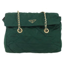 PRADA Chain Shoulder Bag Nylon Green Gold Auth bs31867-13