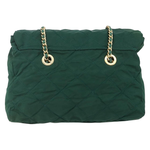 PRADA Chain Shoulder Bag Nylon Green Gold Auth bs31867