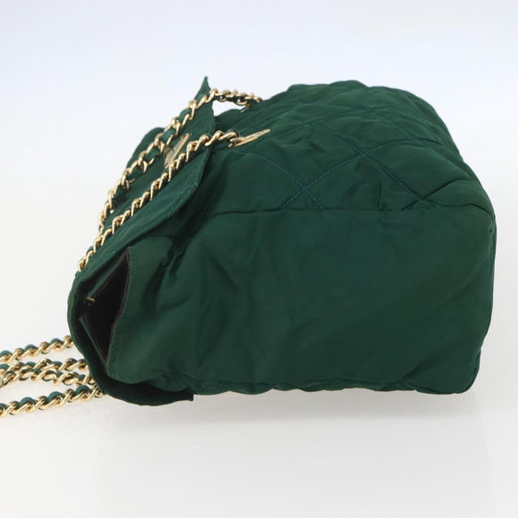 PRADA Chain Shoulder Bag Nylon Green Gold Auth bs31867