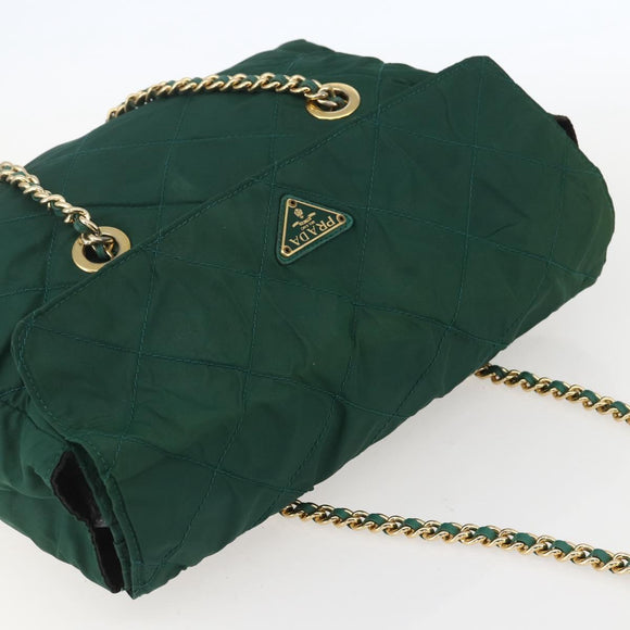PRADA Chain Shoulder Bag Nylon Green Gold Auth bs31867