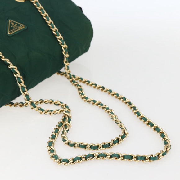 PRADA Chain Shoulder Bag Nylon Green Gold Auth bs31867