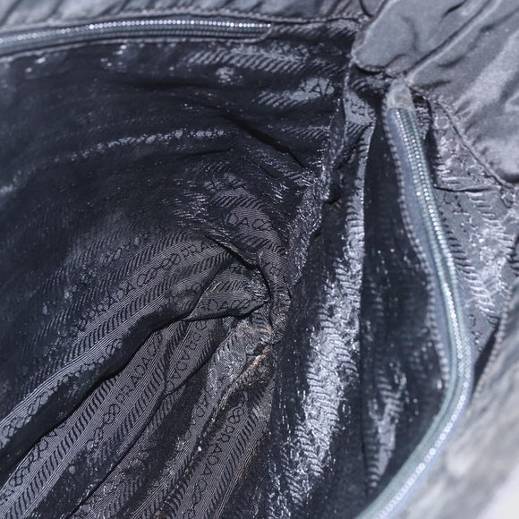 PRADA Tote Bag Nylon Black Silver Auth bs31869