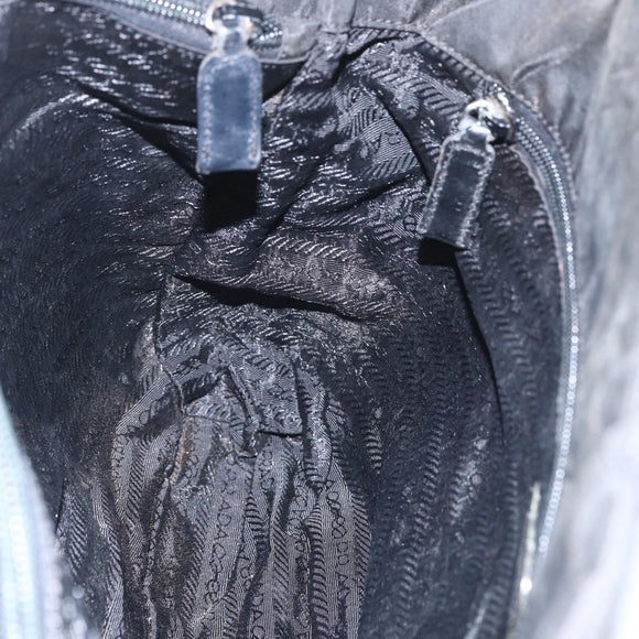 PRADA Tote Bag Nylon Black Silver Auth bs31869