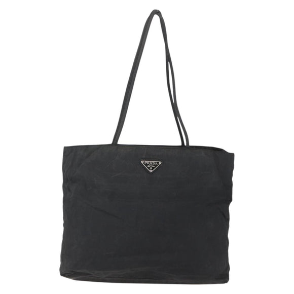 PRADA Tote Bag Nylon Black Silver Auth bs31869