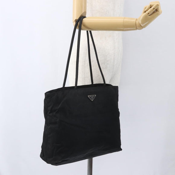 PRADA Tote Bag Nylon Black Silver Auth bs31869