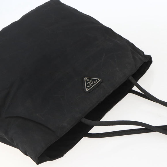 PRADA Tote Bag Nylon Black Silver Auth bs31869