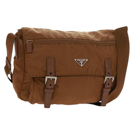 PRADA Shoulder Bag Nylon Brown Silver Auth bs31870